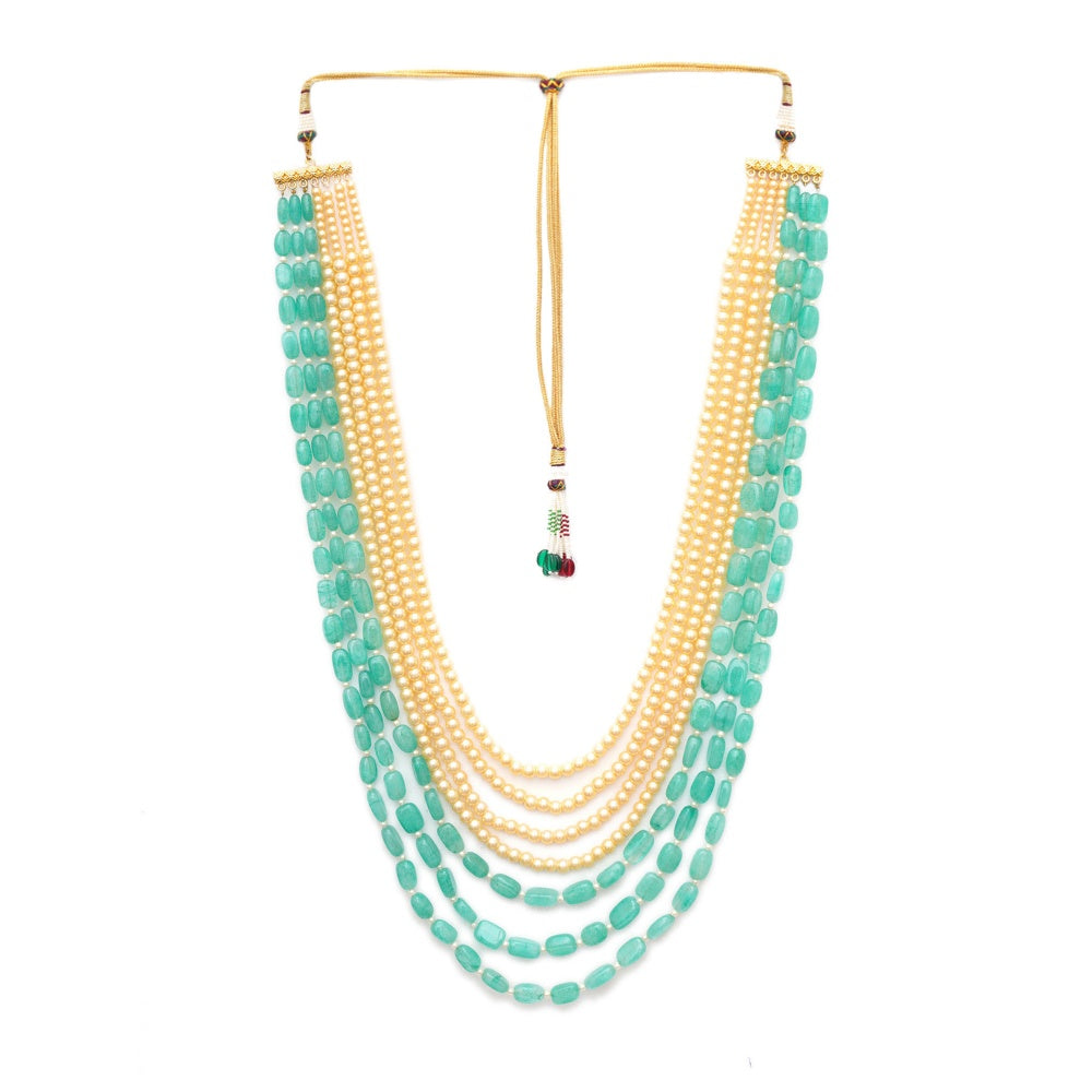 Ruby Raang Studio Turquoise, Gold and Pearl Layered Necklace