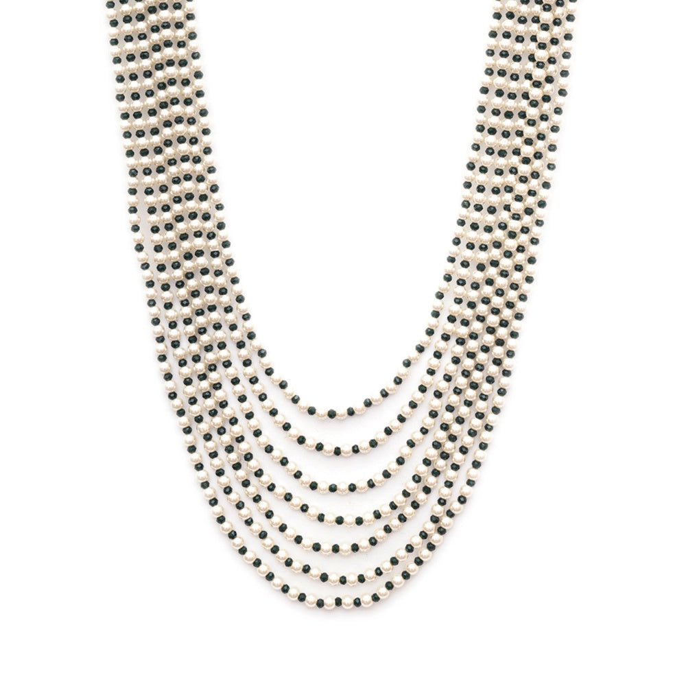 Ruby Raang Studio Green and Cream Pearl Layered Necklace