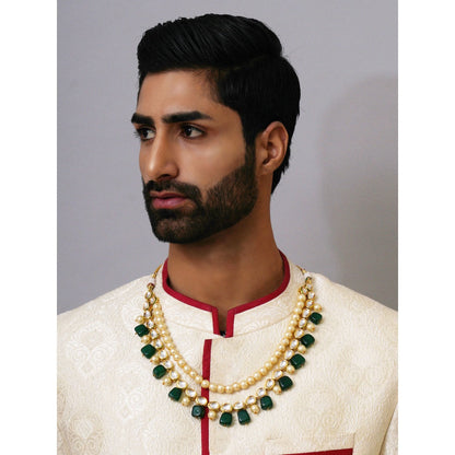 Ruby Raang Studio Green and Pearl Layered Necklace