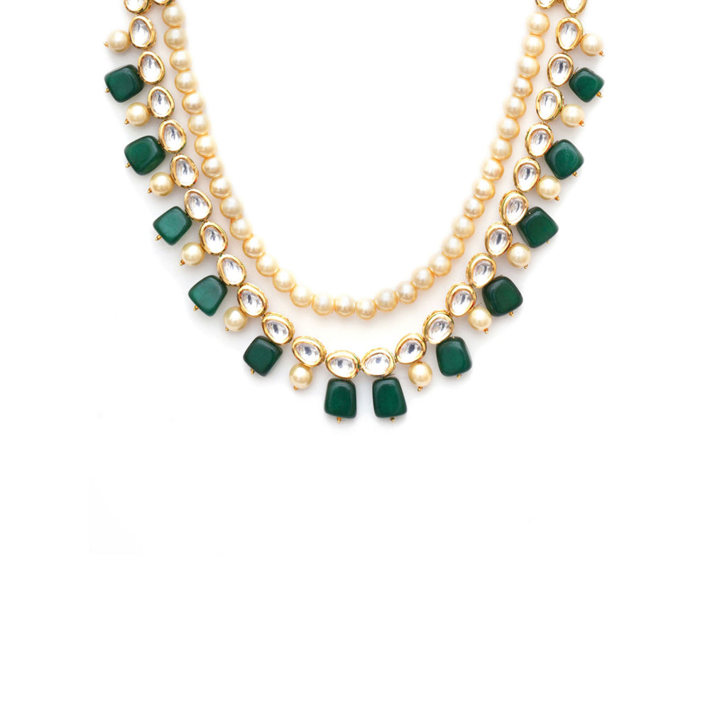 Ruby Raang Studio Green and Pearl Layered Necklace