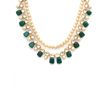 Ruby Raang Studio Green and Pearl Layered Necklace