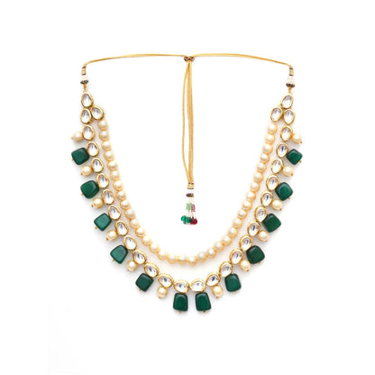 Ruby Raang Studio Green and Pearl Layered Necklace