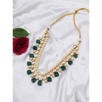 Ruby Raang Studio Green and Pearl Layered Necklace