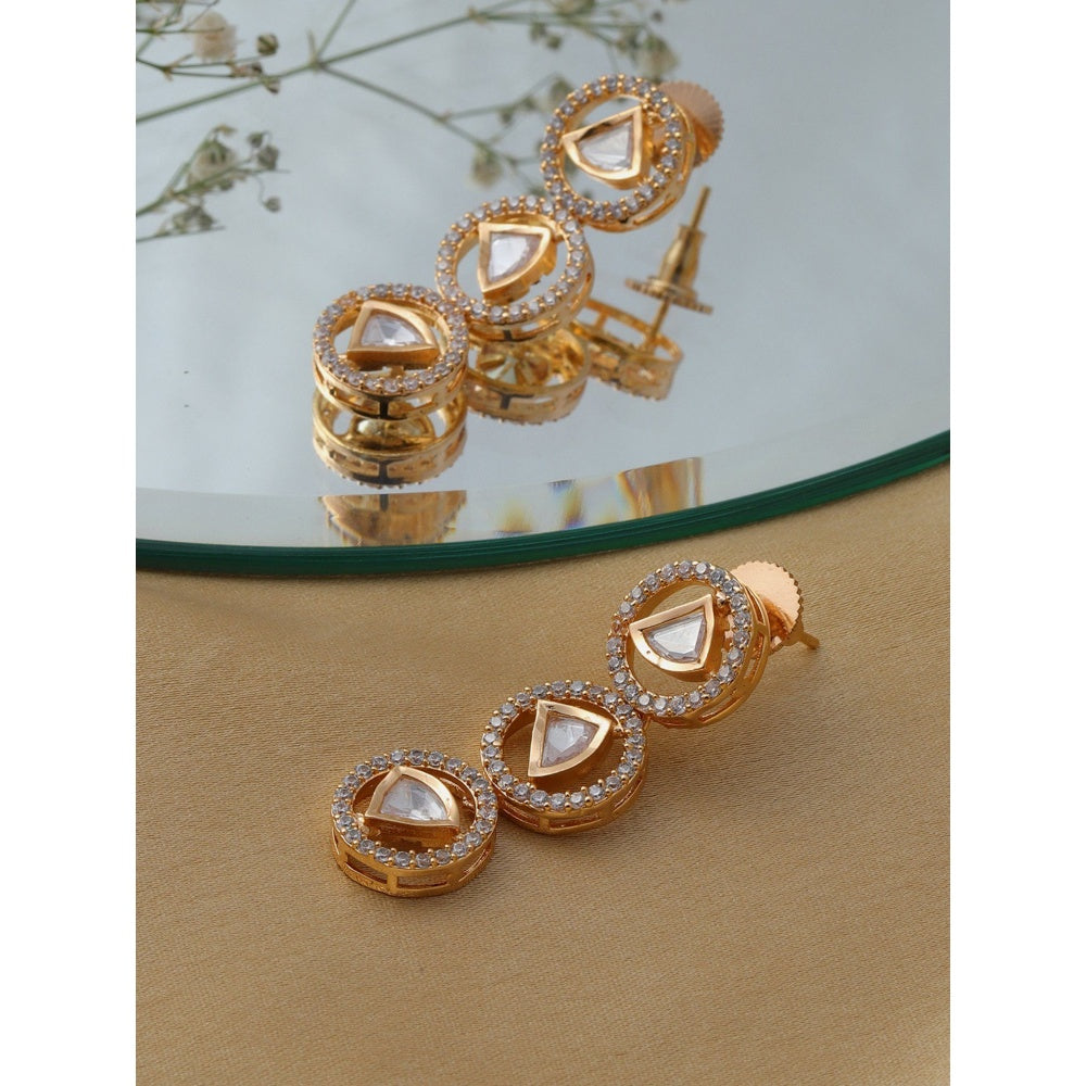 Ruby Raang Studio 3 Tier Round Diamond And Kundan Earrings