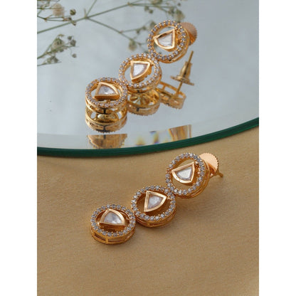 Ruby Raang Studio 3 Tier Round Diamond And Kundan Earrings