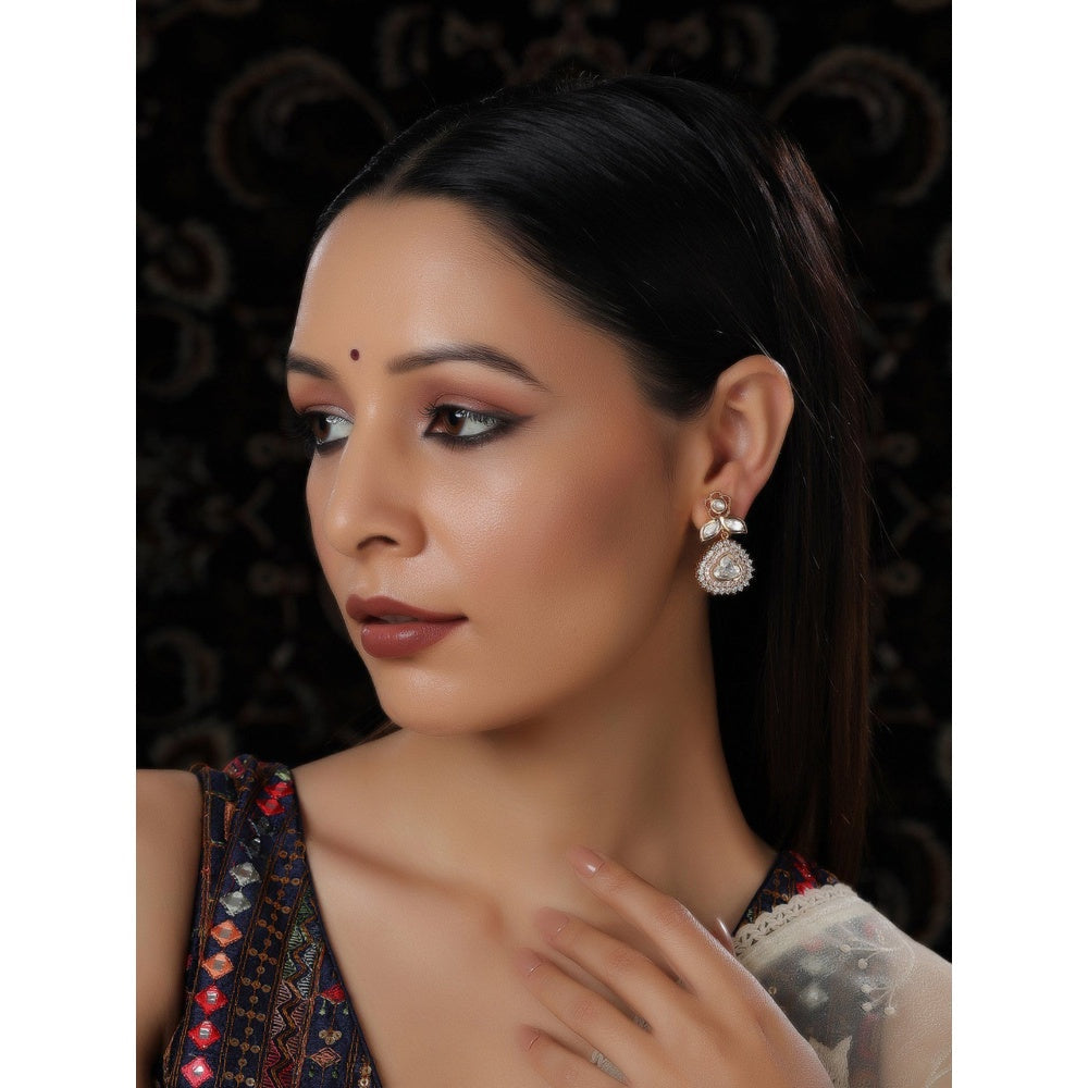 Ruby Raang Studio Kundan And Diamond With Pink Stones Dangler Earrings