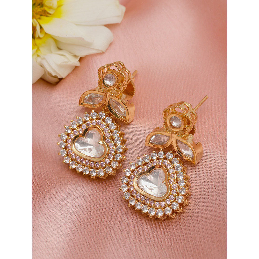 Ruby Raang Studio Kundan And Diamond With Pink Stones Dangler Earrings