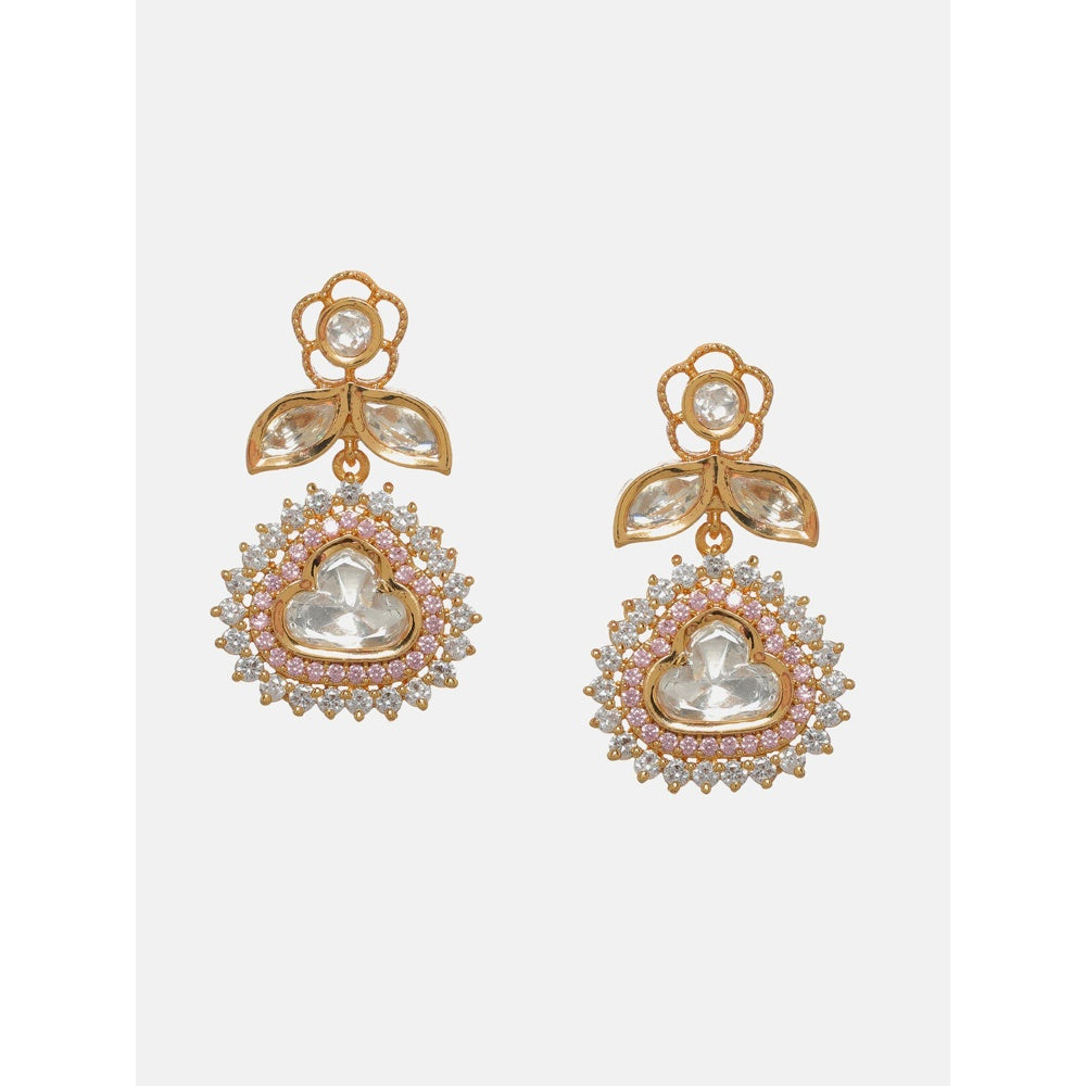 Ruby Raang Studio Kundan And Diamond With Pink Stones Dangler Earrings