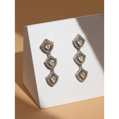 Ruby Raang Studio 3 Tier Kundan And Diamond Earrings