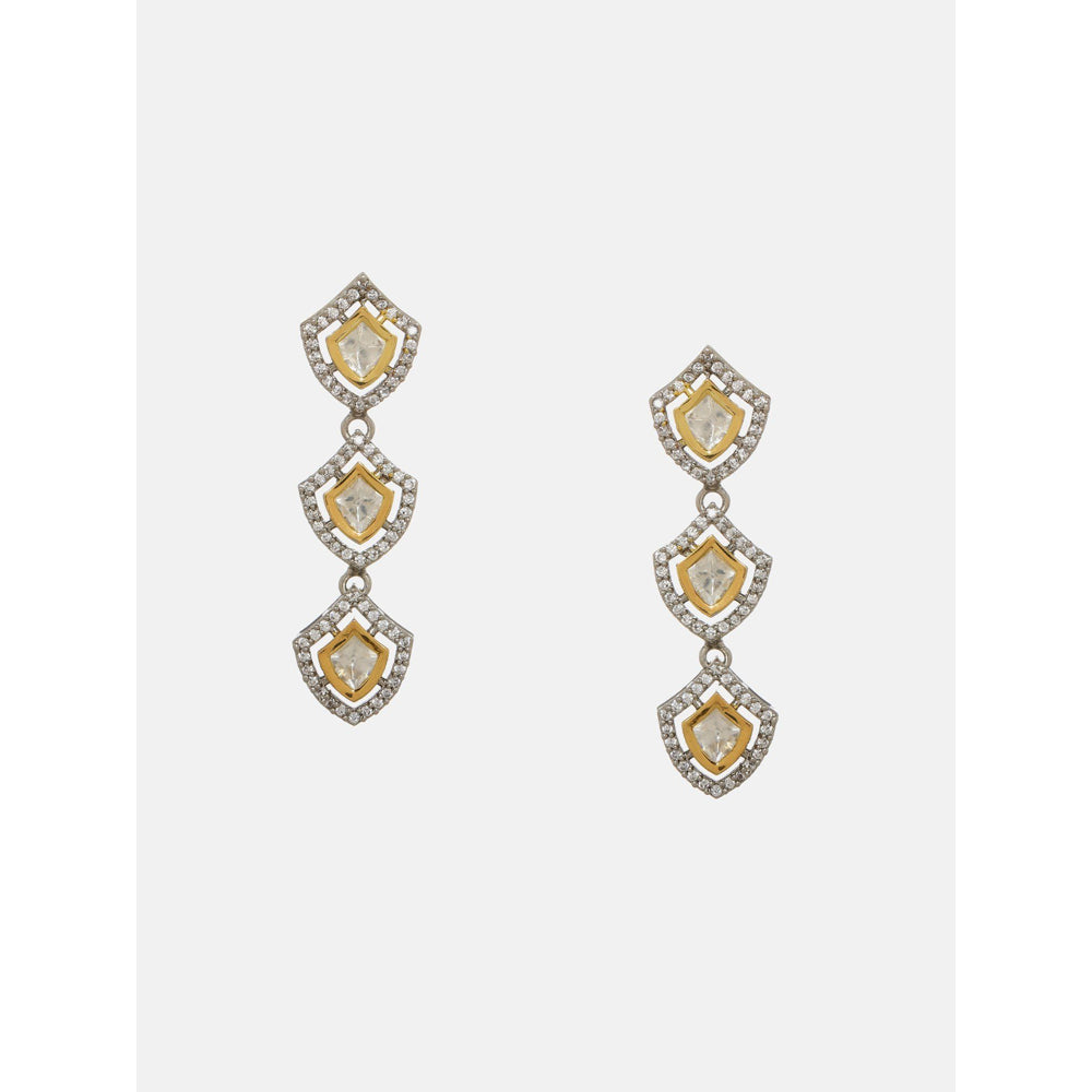 Ruby Raang Studio 3 Tier Kundan And Diamond Earrings