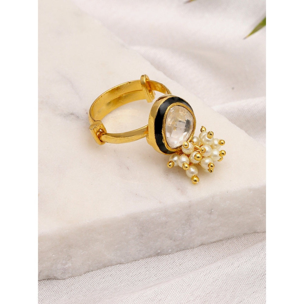 Ruby Raang Studio Kundan Ring With Pearls