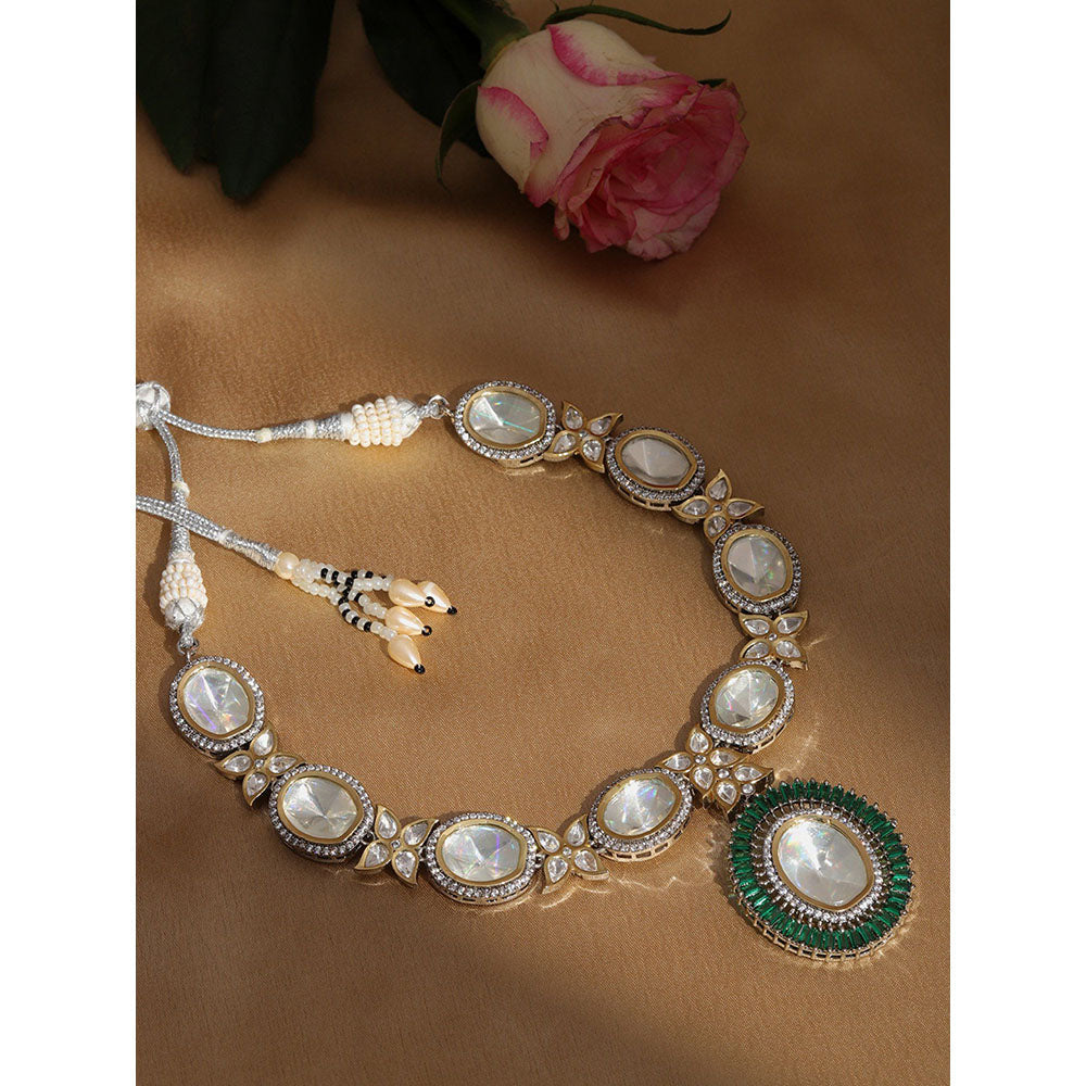 Ruby Raang Studio Gold And Silver Tone Necklace With Green Center Piece