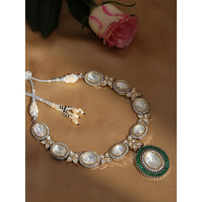 Ruby Raang Studio Gold And Silver Tone Necklace With Green Center Piece