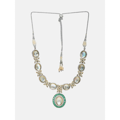 Ruby Raang Studio Gold And Silver Tone Necklace With Green Center Piece