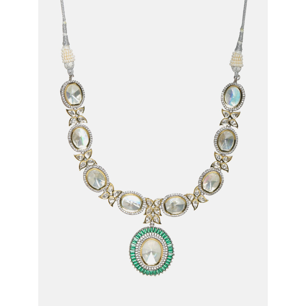 Ruby Raang Studio Gold And Silver Tone Necklace With Green Center Piece