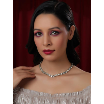 Ruby Raang Studio Leaf Shaped Necklace In Dual Tone Kundan And American Diamonds