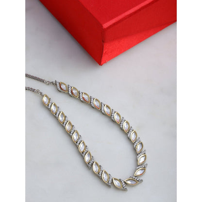 Ruby Raang Studio Leaf Shaped Necklace In Dual Tone Kundan And American Diamonds