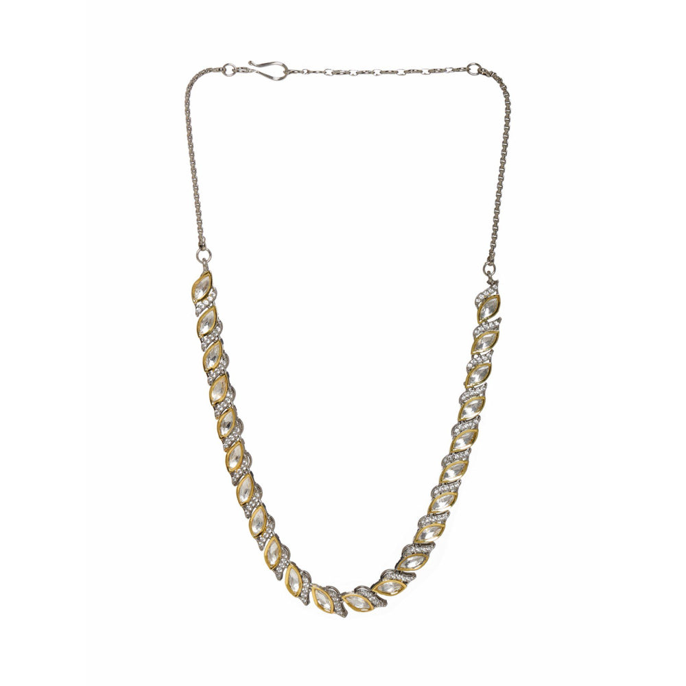 Ruby Raang Studio Leaf Shaped Necklace In Dual Tone Kundan And American Diamonds