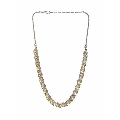 Ruby Raang Studio Leaf Shaped Necklace In Dual Tone Kundan And American Diamonds