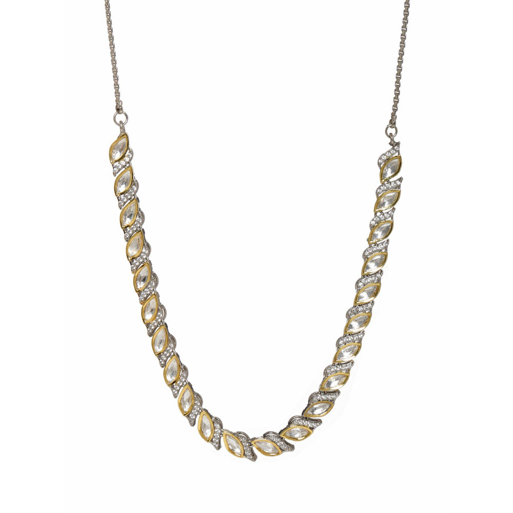 Ruby Raang Studio Leaf Shaped Necklace In Dual Tone Kundan And American Diamonds