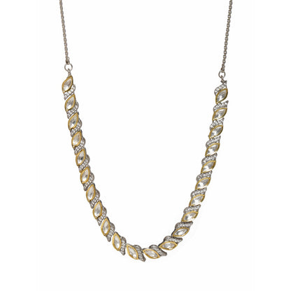 Ruby Raang Studio Leaf Shaped Necklace In Dual Tone Kundan And American Diamonds