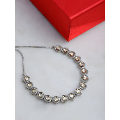 Ruby Raang Studio Dual Tone Gold And Silver Choker With American Diamonds And Kundan