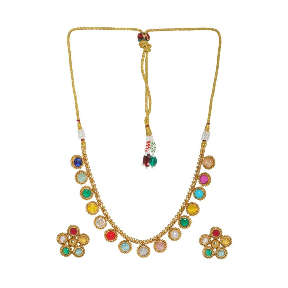 Ruby Raang Studio Multi Coloured Stone In Gold Jewellery Sets