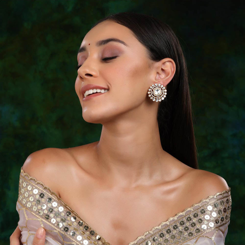 Ruby Raang Studio Round Oversized Kundan Earrings