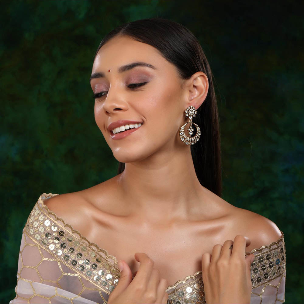 Ruby Raang Studio Chandbali Kundan Earrings White