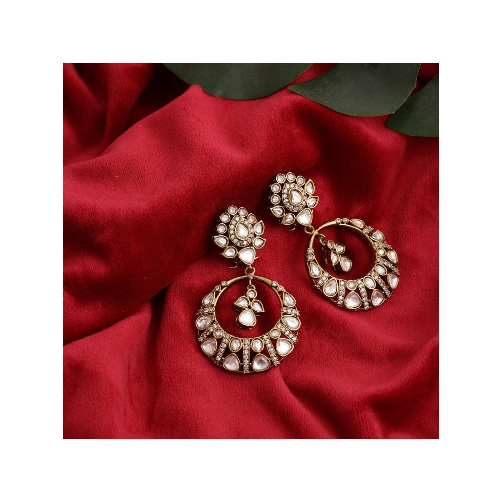 Ruby Raang Studio Chandbali Kundan Earrings White