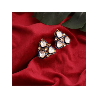 Ruby Raang Studio Three Stone Blue Meenakari Kundan Earrings