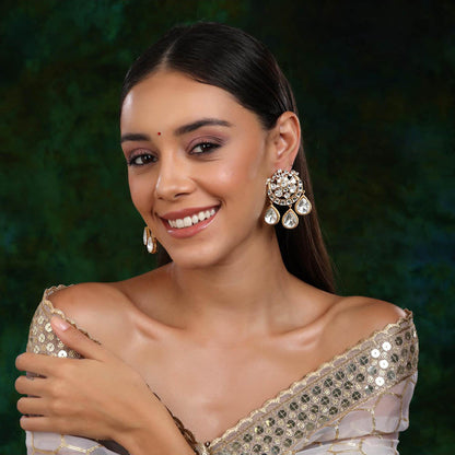 Ruby Raang Studio Chand Kundan Earrings with Teardrops