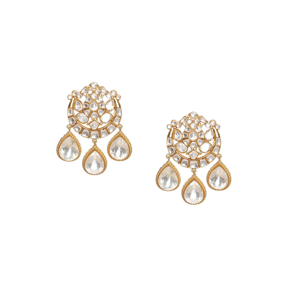 Ruby Raang Studio Chand Kundan Earrings with Teardrops
