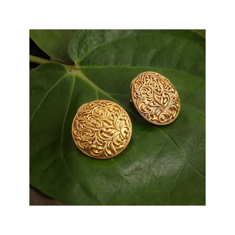 Ruby Raang Studio Round Golden Stud Earrings