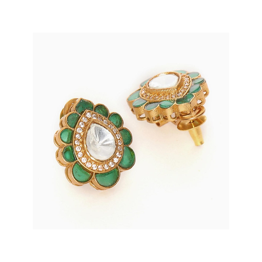 Ruby Raang Studio Tear Drop Green Stud Earrings