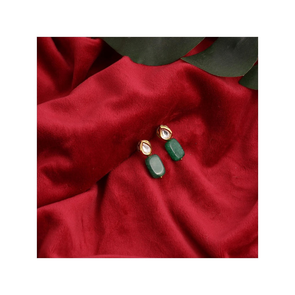 Ruby Raang Studio Kundan Drop Earrings with Green Stone