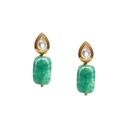 Ruby Raang Studio Kundan Drop Earrings with Green Stone