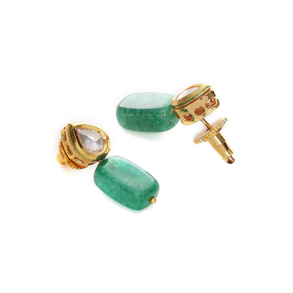 Ruby Raang Studio Kundan Drop Earrings with Green Stone