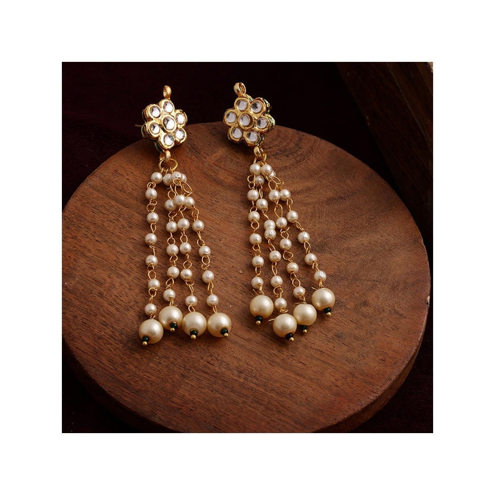Ruby Raang Studio Long Dangler Kundan and Pearl Earrings