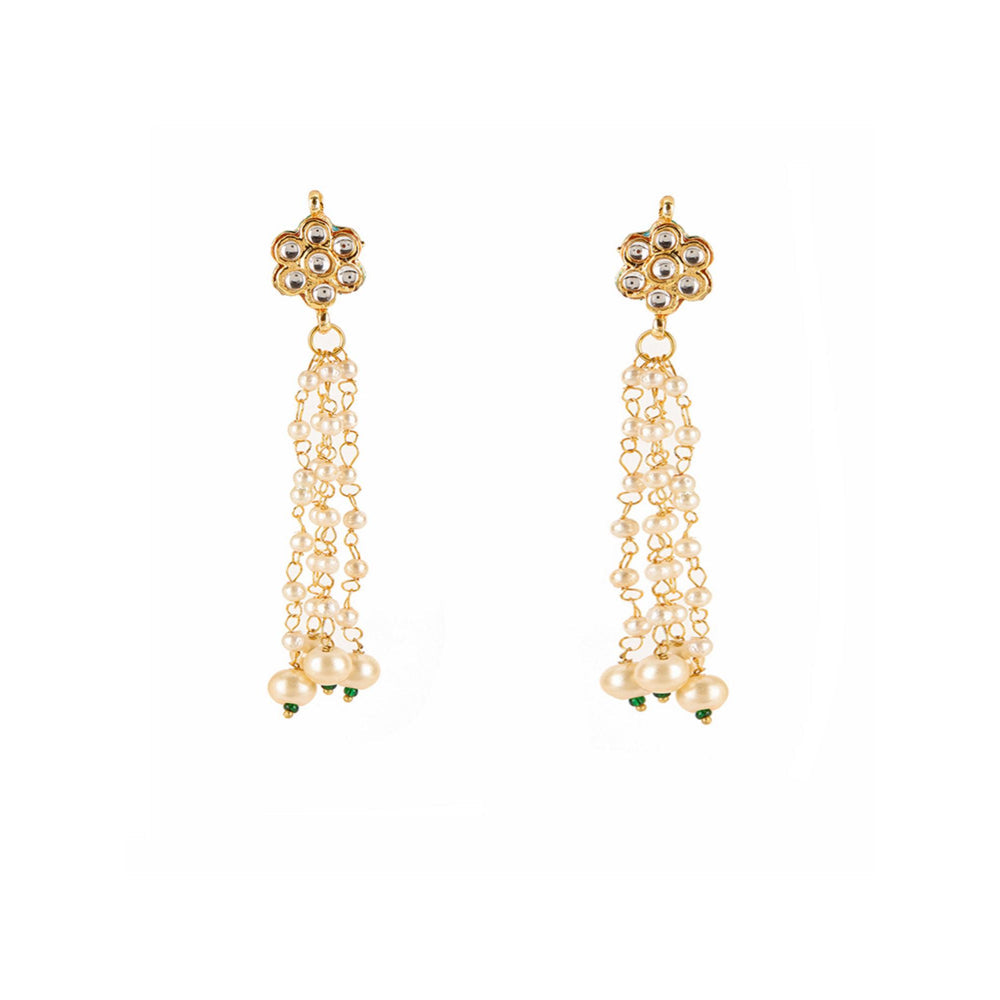 Ruby Raang Studio Long Dangler Kundan and Pearl Earrings