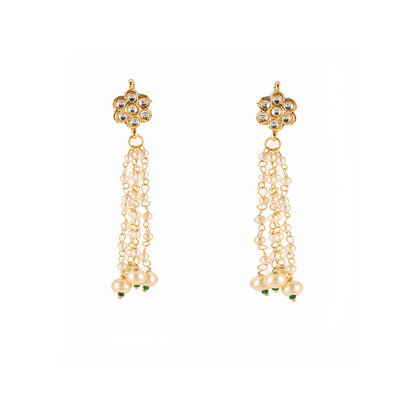 Ruby Raang Studio Long Dangler Kundan and Pearl Earrings