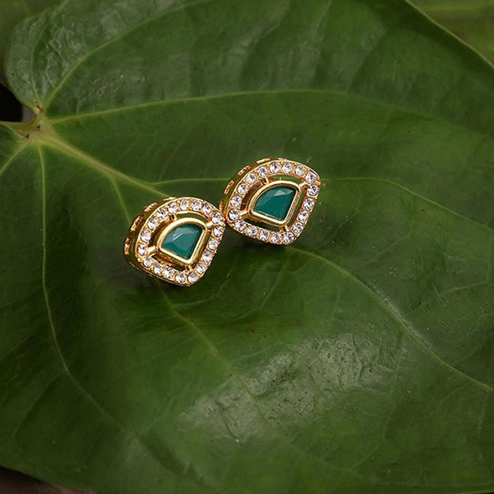 Ruby Raang Studio Kundan Stud Earrings with Green Stone