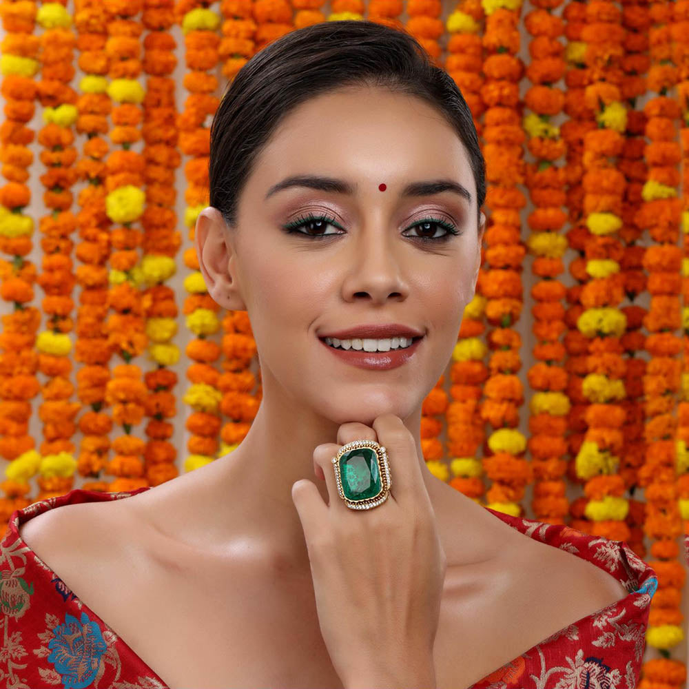 Ruby Raang Studio Oversized Emerald Cocktail Ring