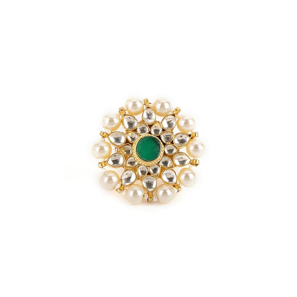 Ruby Raang Studio Oversized Round Cocktail Kundan Ring