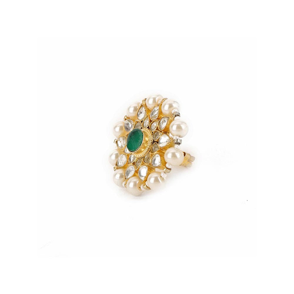 Ruby Raang Studio Oversized Round Cocktail Kundan Ring