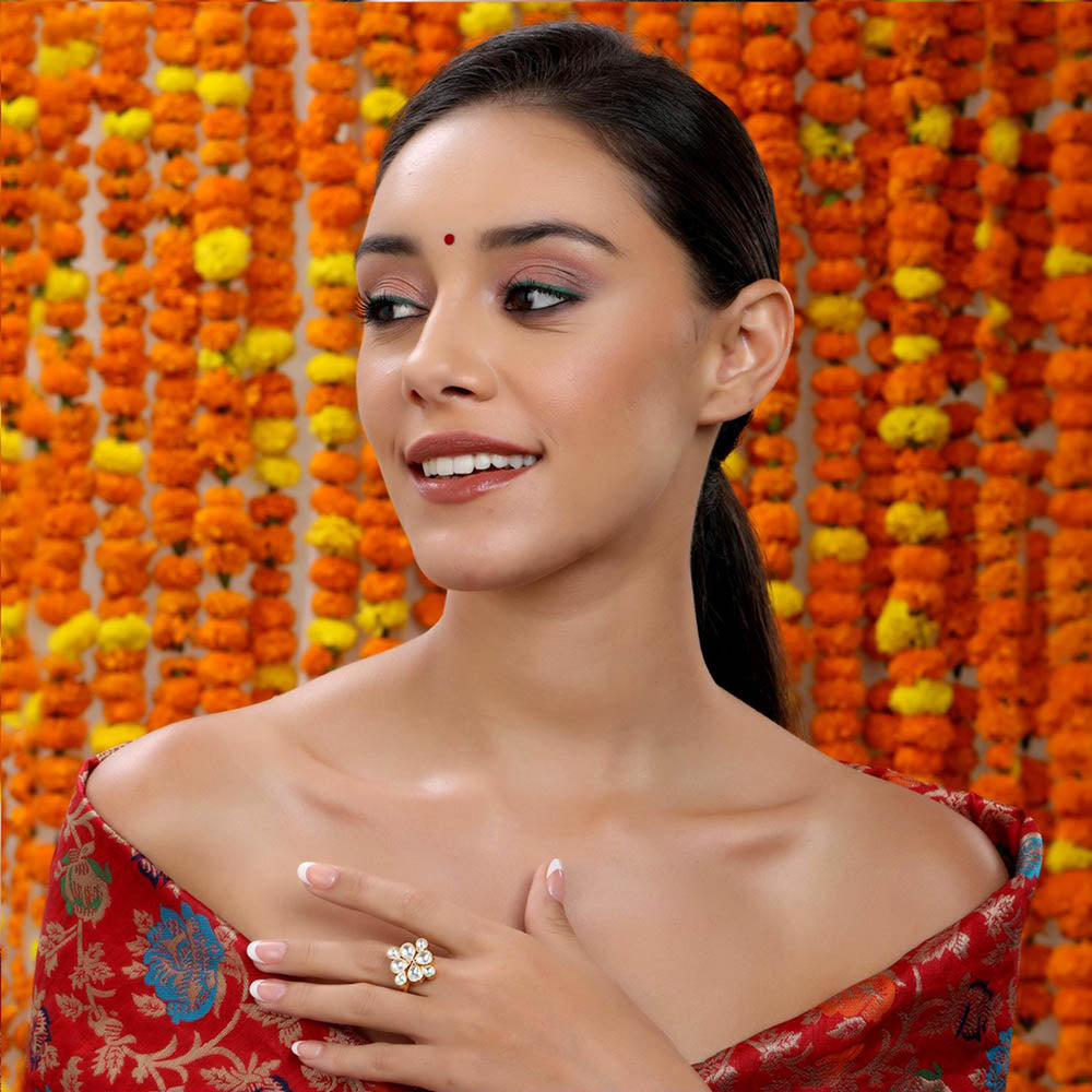 Ruby Raang Studio White Kundan Cocktail Ring