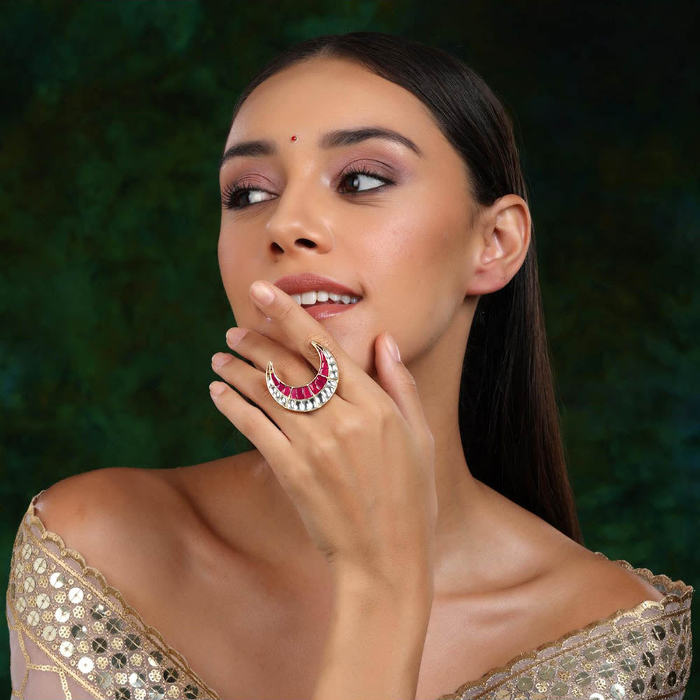 Ruby Raang Studio Half Moon Kundan Ring