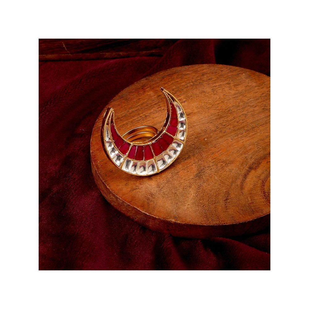 Ruby Raang Studio Half Moon Kundan Ring