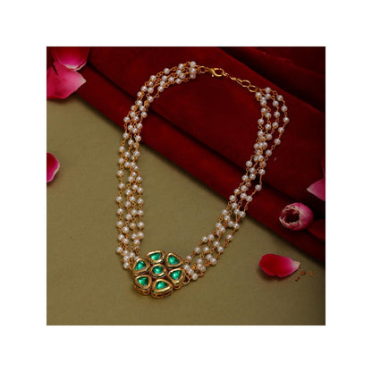Ruby Raang Studio Meenakari Kundan Choker Necklace In Pearl Strings