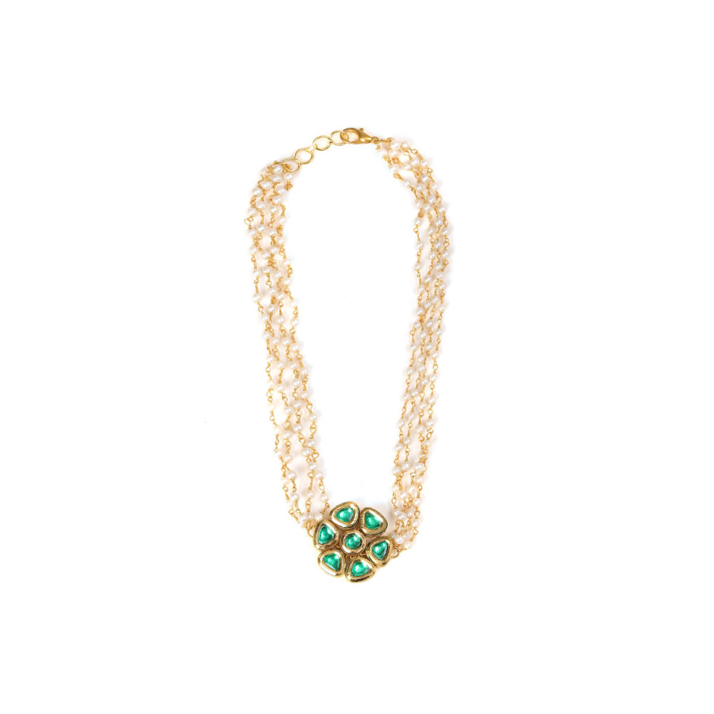Ruby Raang Studio Meenakari Kundan Choker Necklace In Pearl Strings